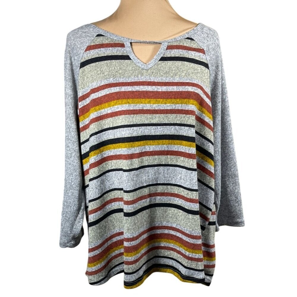 Cato Women's Tunic Top Heather Grey Stripe Stretch 18/20 Keyhole